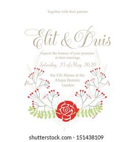 Invitation or wedding card with abstract floral background.