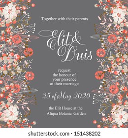 Invitation or wedding card with abstract floral background.