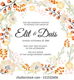 Invitation or wedding card with abstract floral background.