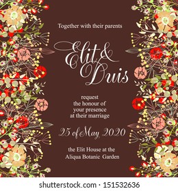 Invitation or wedding card with abstract floral background.