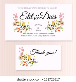 Invitation or wedding card with abstract floral background.