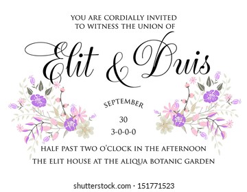 Invitation or wedding card with abstract floral background.