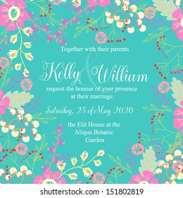 Invitation or wedding card with abstract floral background.