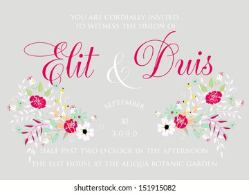 Invitation or wedding card with abstract floral background.