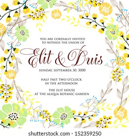 Invitation or wedding card with abstract floral background.