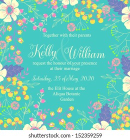 Invitation or wedding card with abstract floral background.