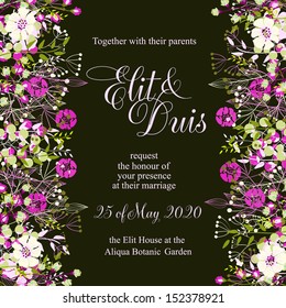 Invitation or wedding card with abstract floral background.