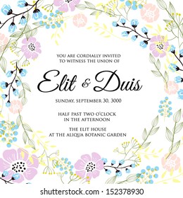 Invitation or wedding card with abstract floral background.