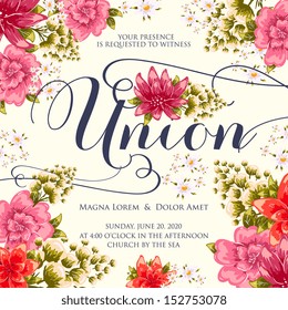 Invitation or wedding card with abstract floral background.