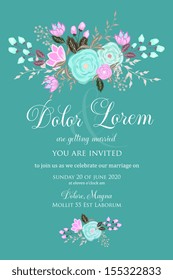 Invitation or wedding card with abstract floral background.