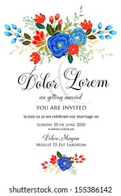 Invitation or wedding card with abstract floral background.