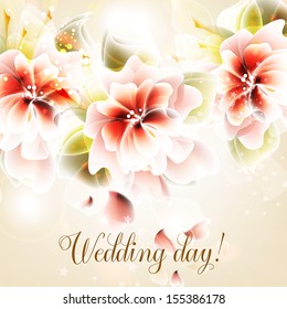 Invitation or wedding card with abstract floral background.