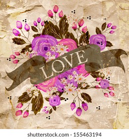 Invitation or wedding card with abstract floral background.