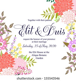 Invitation or wedding card with abstract floral background.