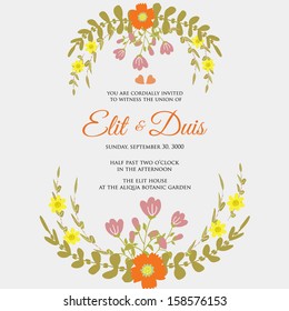 Invitation or wedding card with abstract floral background.