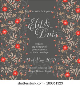 Invitation or wedding card with abstract floral background.