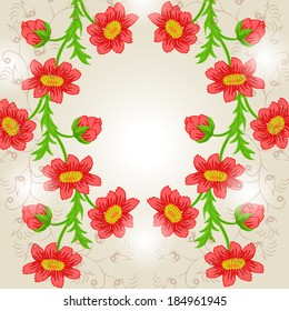 Invitation or wedding card with abstract floral background.