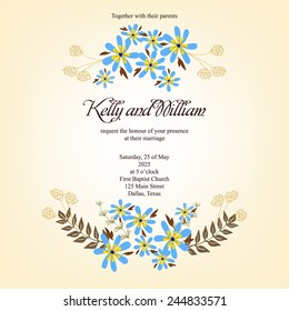 Invitation or wedding card with abstract floral background. 