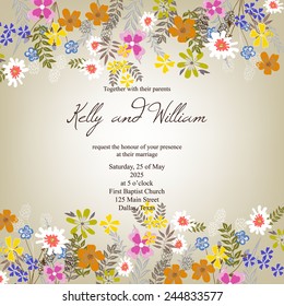 Invitation or wedding card with abstract floral background. 