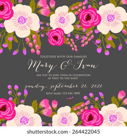 Invitation or wedding card with abstract floral background.