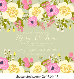 Invitation or wedding card with abstract floral background.