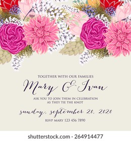 Invitation or wedding card with abstract floral background.