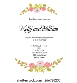 Invitation or wedding card with abstract floral background.