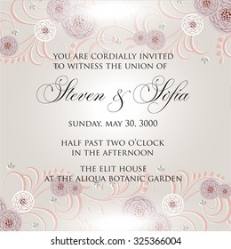 Invitation or wedding card with abstract floral background.