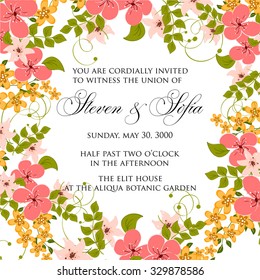 Invitation or wedding card with abstract floral background.