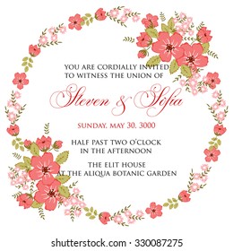 Invitation or wedding card with abstract floral background.