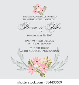 Invitation or wedding card with abstract floral background.