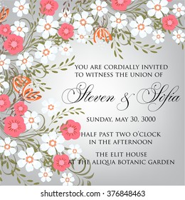 Invitation or wedding card with abstract floral background.