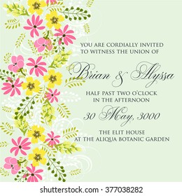 Invitation or wedding card with abstract floral background.