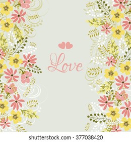 Invitation or wedding card with abstract floral background.