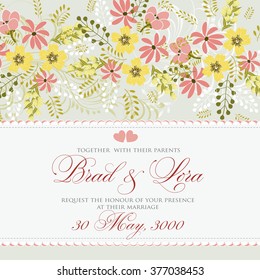 Invitation or wedding card with abstract floral background.