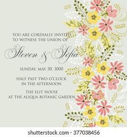 Invitation or wedding card with abstract floral background.