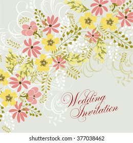 Invitation or wedding card with abstract floral background.