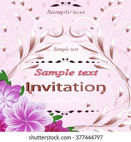 Invitation or wedding card with abstract floral background.