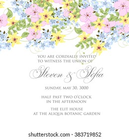 Invitation or wedding card with abstract floral background.