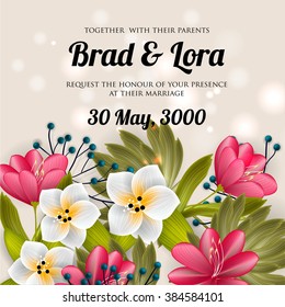 Invitation or wedding card with abstract floral background.