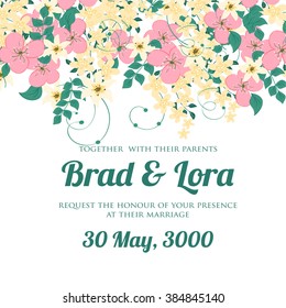 Invitation or wedding card with abstract floral background.