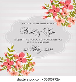 Invitation or wedding card with abstract floral background.