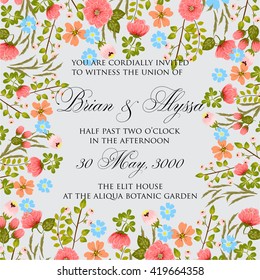 Invitation or wedding card with abstract floral background.
