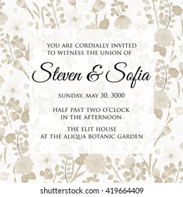 Invitation or wedding card with abstract floral background.