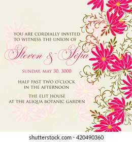 Invitation or wedding card with abstract floral background.