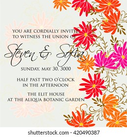 Invitation or wedding card with abstract floral background.