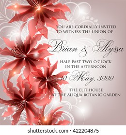 Invitation or wedding card with abstract floral background.