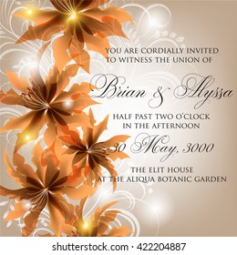 Invitation or wedding card with abstract floral background.
