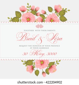 Invitation or wedding card with abstract floral background.