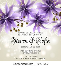 Invitation or wedding card with abstract floral background.